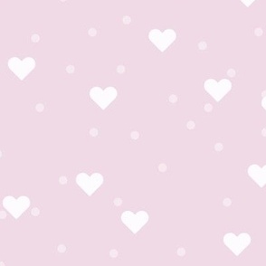 (M) White hearts and dots over soft pink background