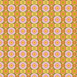 70´s  Vintage Colourful Retro Tile Pattern - Orange, Yellow, Green and Pink  - Small Size