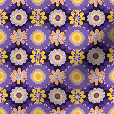70´s  Vintage Colourful Retro Tile Pattern  - Purple, Yellow, Lilac and Orange  - Small Size