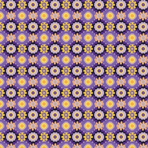 70´s  Vintage Colourful Retro Tile Pattern  - Purple, Yellow, Lilac and Orange  - Small Size