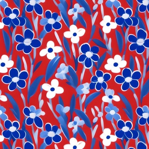 Red blue white floral