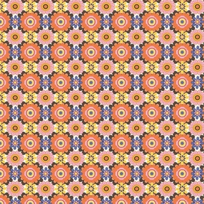 70´s Vintage Colourful Retro Tile Pattern - orange-and-pink-and-blue - Small size