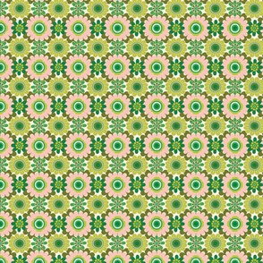 70´s Vintage Colourful Retro Tile Pattern - greens - Small size