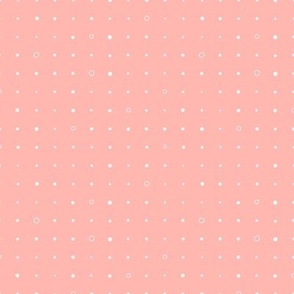 White Circles and White Dots Geometric Grid Design on carnation pink
