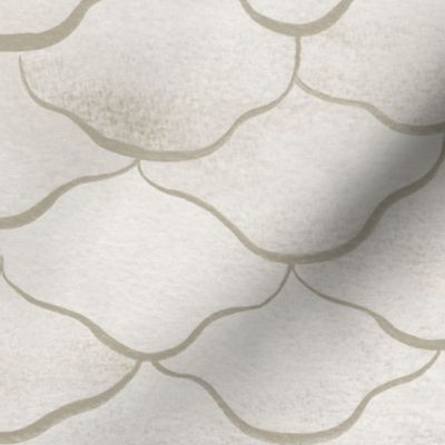 Medium Watercolor Monochrome Dulux Linseed Neutral Mermaid Fish Scales with Stylised Lines