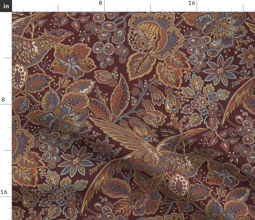 Pheasant in the Garden Maximalist Chintz Cinnamon Large 