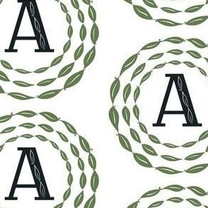 Monogram Letter in Green Leaf Circles