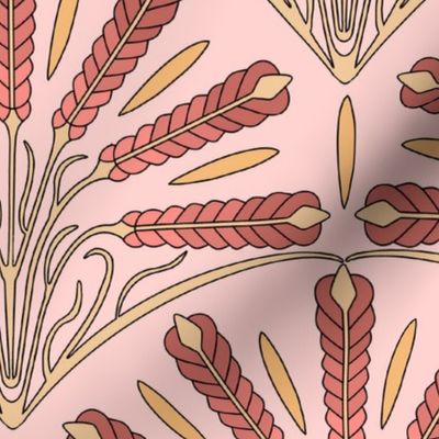 breaking bread: art deco wheat in rose pink and gold, 24" 