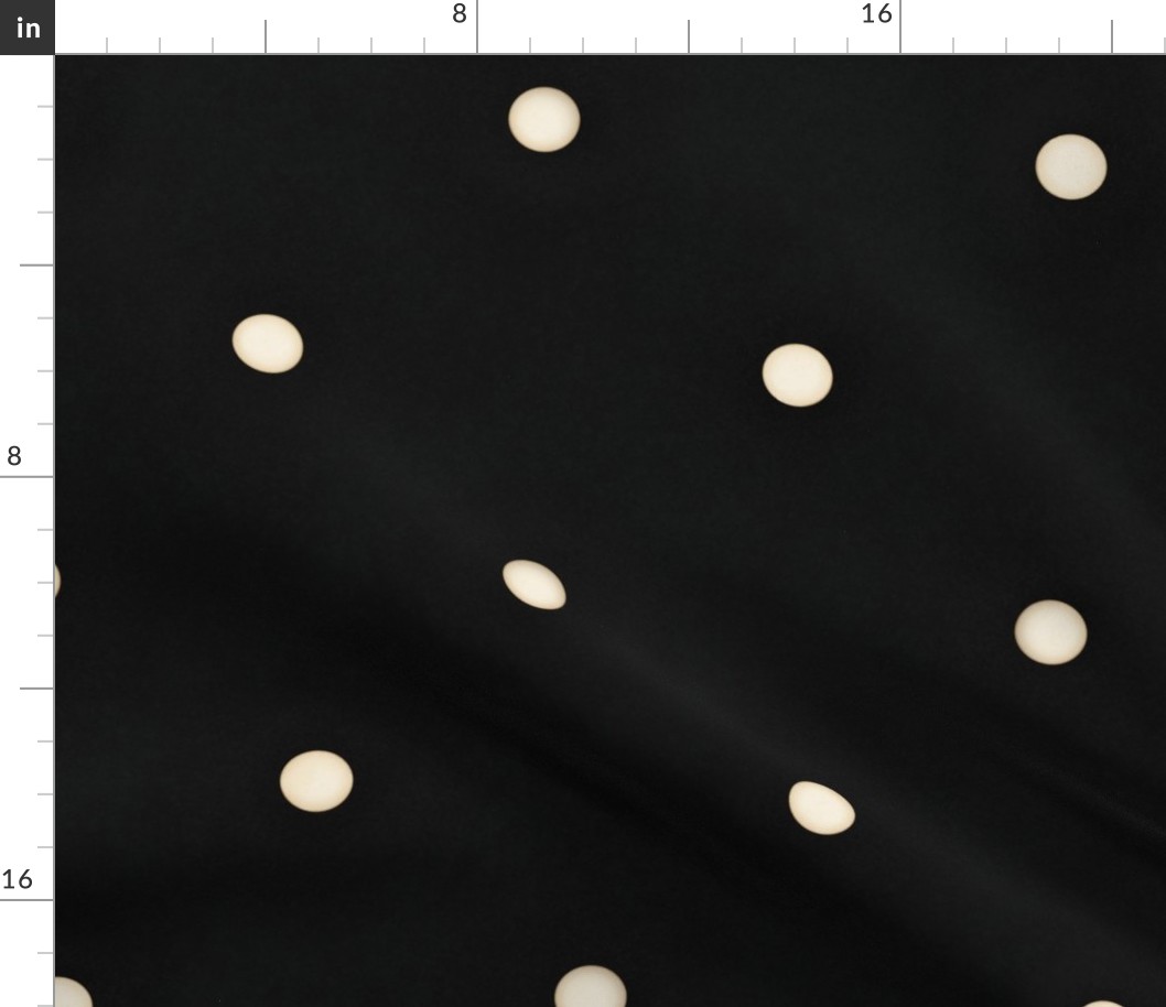 Sparse Antique White Polka Dots on Black (extra large scale)