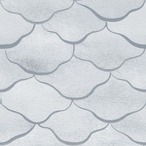 Large Watercolor Monochrome Dulux Aerobus Grey Mermaid Fish Scales with Stylised Lines