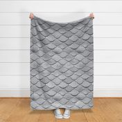 Large Watercolor Monochrome Dulux Oolong Grey Mermaid Fish Scales with Stylised Lines