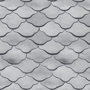 Medium Watercolor Monochrome Dulux Oolong Grey Mermaid Fish Scales with Stylised Lines
