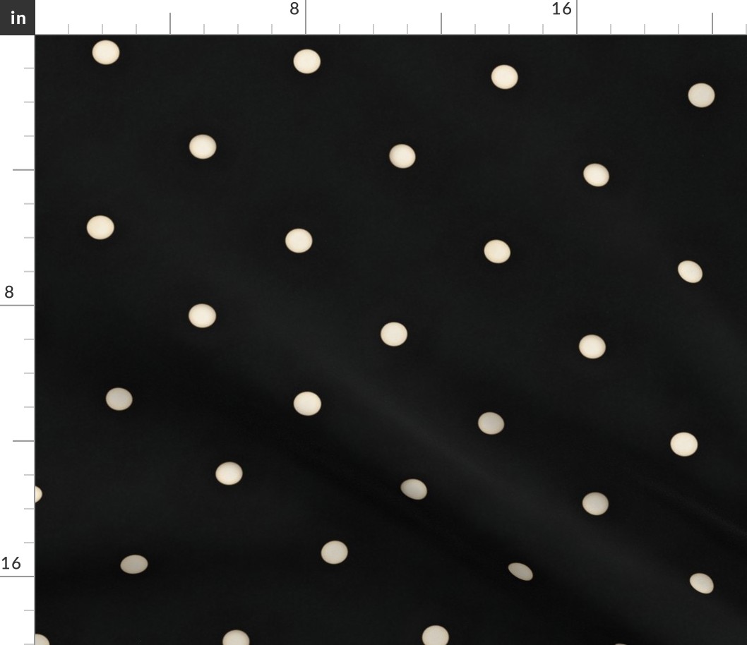Sparse Antique White Polka Dots on Black (large scale)