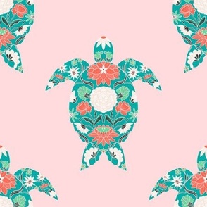 Floral sea turtles - pink and teal