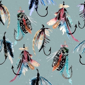 Large Fly Fishing Lures / Watercolor / Sage Green