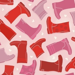 Red and pink rainboots
