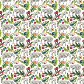 Tropical Jungle Elephant with Tropical Flowers on White 6 inch