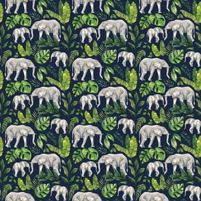 Tropical Jungle Elephant with Tropical Leaves on Navy Blue 6 inch