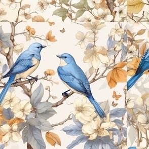 Bluebird Reverie: Vintage-Inspired Seamless Pattern Fabric