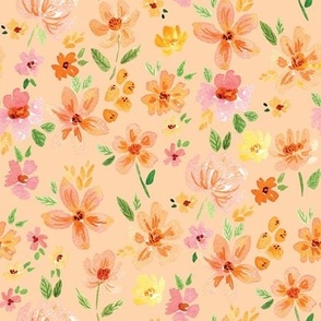 Watercolour Floral - Pink and Orange on peach for spring and summer