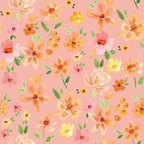 Watercolour Floral - Pink and Orange on pink for spring and summer