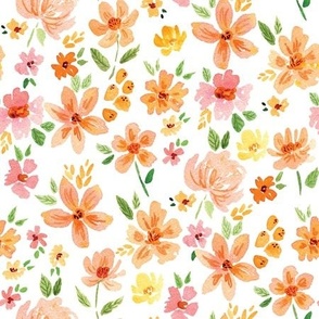 Watercolour Floral - Pink and Orange on white for spring and summer