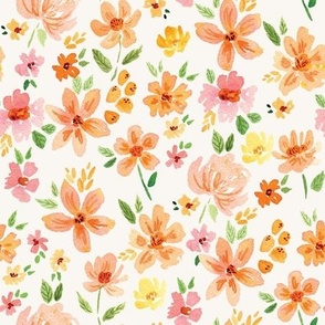 Watercolour Floral - Pink and Orange on off white for spring and summer