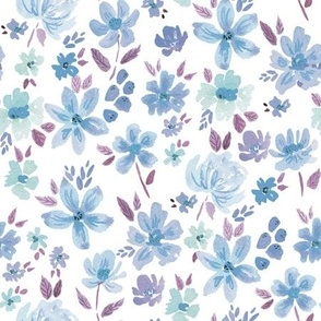Watercolour Floral - blue and purple on white for spring and summer