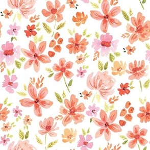 Watercolour Floral - muted red on white for spring and summer