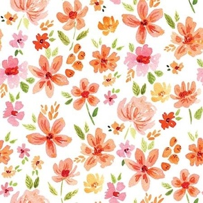 Watercolour Floral - bright pink on white for spring and summer