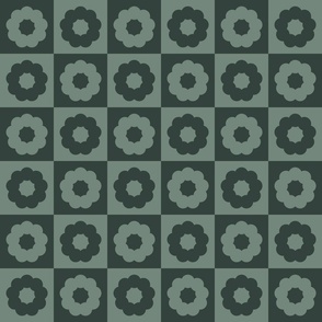 Retro Flower Checker | Small Scale | Sage Green, Forest Green