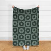 Retro Flower Checker | Jumbo Scale | Sage Green, Forest Green