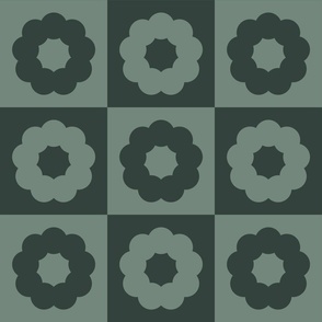 Retro Flower Checker | Medium Scale | Sage Green, Forest Green