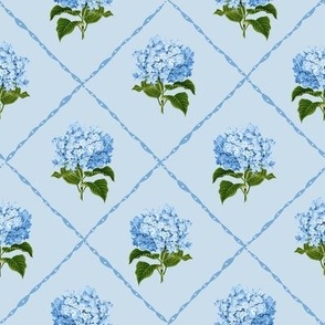 Hydrangea Grand Millennial Blue and White Classic Floral Wallpaper 8in