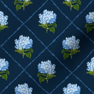 Hydrangea Grand Millennial Blue and White Classic Floral Wallpaper Navy 8in