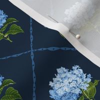 Hydrangea Grand Millennial Blue and White Classic Floral Wallpaper Navy 8in