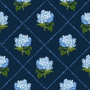 Hydrangea Grand Millennial Blue and White Classic Floral Wallpaper Navy 8in