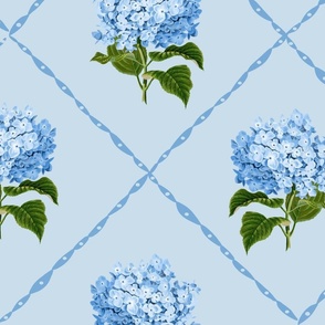 Hydrangea Grand Millennial Blue and White Classic Floral Wallpaper