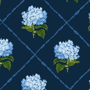 Hydrangea Grand Millennial Blue and White Classic Floral Wallpaper Navy 12in