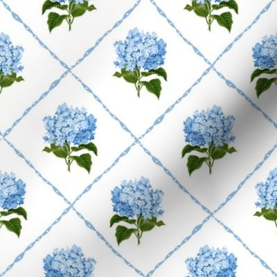 Hydrangea Grand Millennial Blue and White Classic Floral Wallpaper White 8in