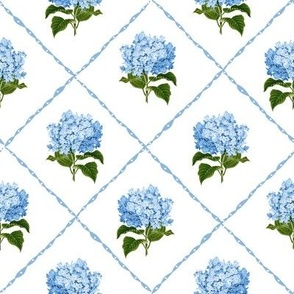Hydrangea Grand Millennial Blue and White Classic Floral Wallpaper White 8in