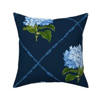 Hydrangea Grand Millennial Blue and White Classic Floral Wallpaper Navy