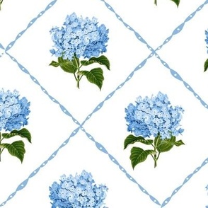 Hydrangea Grand Millennial Blue and White Classic Floral Wallpaper White 12in