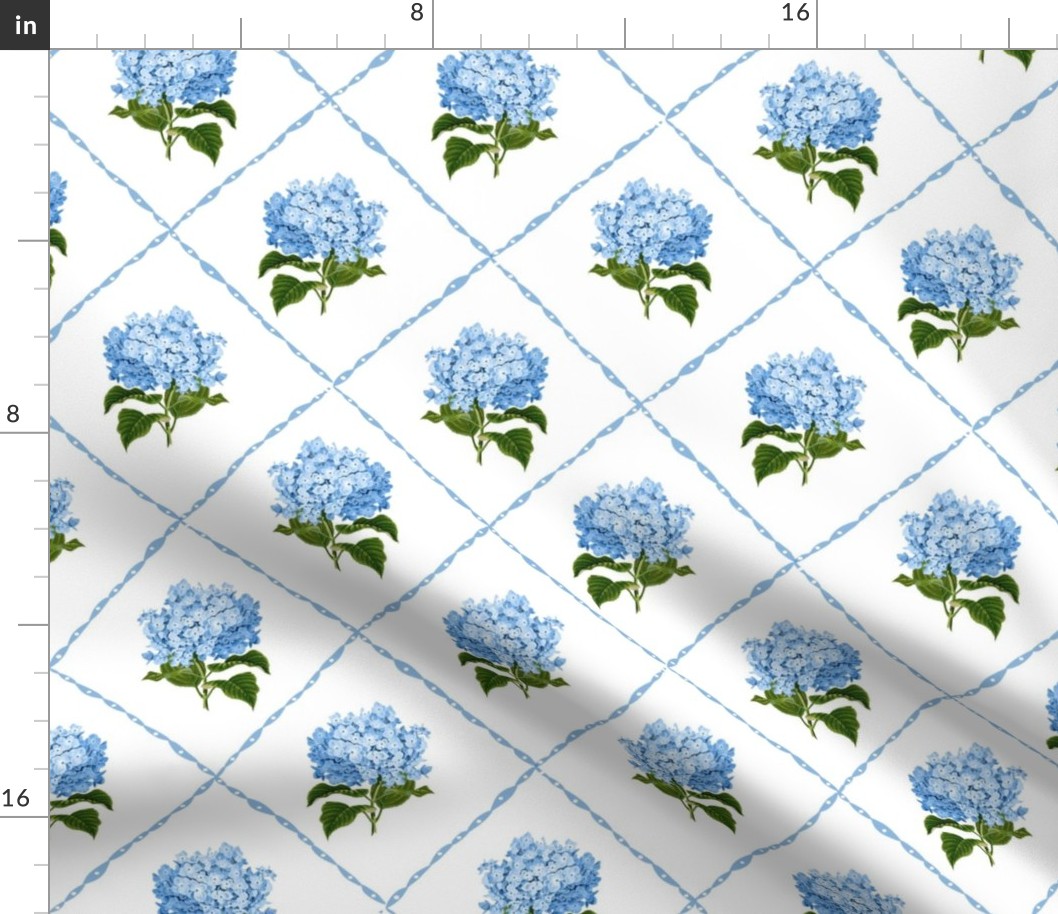 Hydrangea Grand Millennial Blue and White Classic Floral Wallpaper White 12in