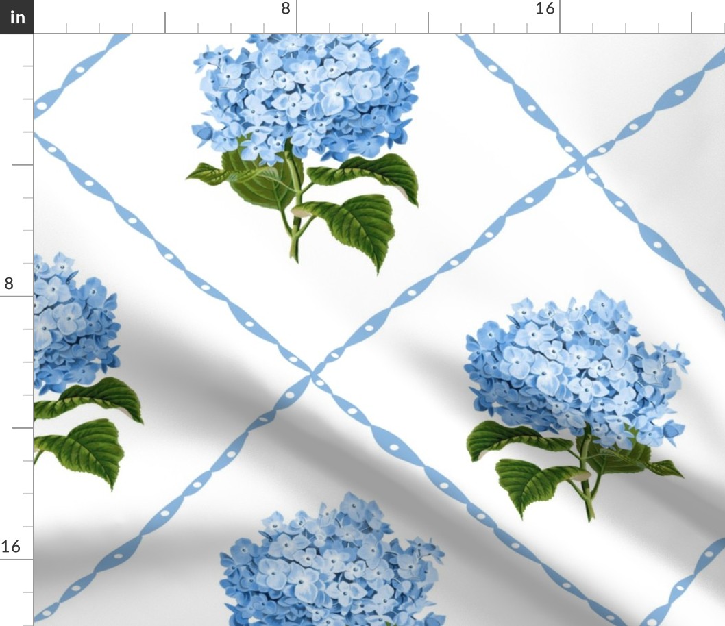 Hydrangea Grand Millennial Blue and White Classic Floral Wallpaper White