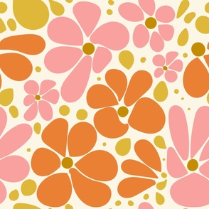 Fun Wonky Flowers - Joyful Pink And Orange.