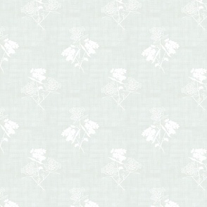 White Floral block print (MEDIUM) in muted sage green with texture - subtle design - pale mint