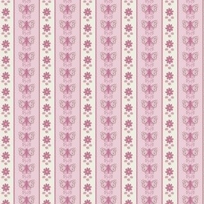 Pink Stripe Butterfly Dollhouse Wallpaper  