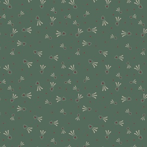 Celebration Memorial Eggshell Beige and Cardinal Red Hearts and Dots on Dark Celadon Green