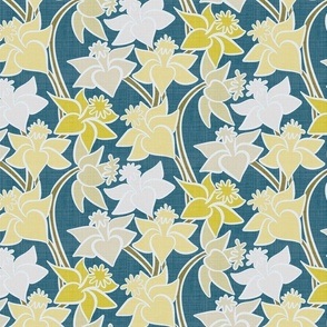 Retro Abstract Daffodil Floral on Teal